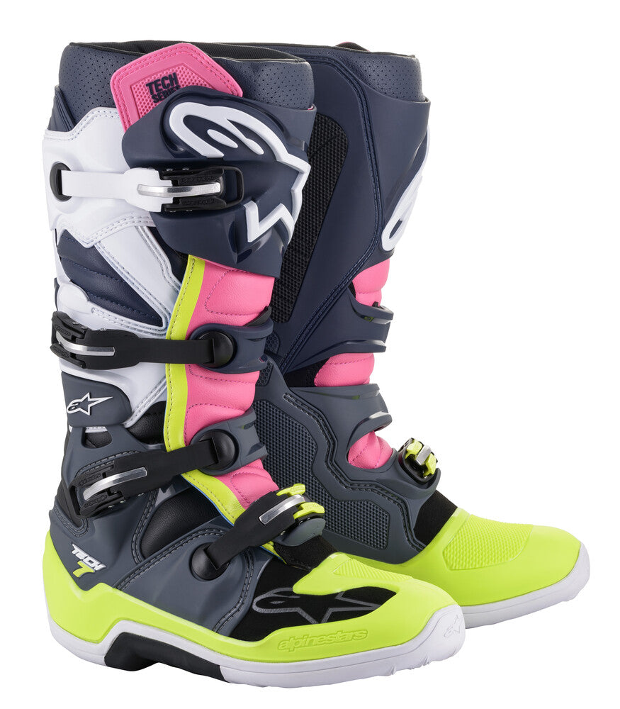 Alpinestars, Alpinestars Tech 7 Boots Dark Grey/ Dark Blue/Pink Fluo